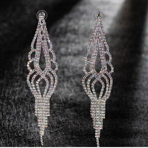 Long Rhinestone Ab Dangle Earrings for Prom Homecoming Pageant Formal Event